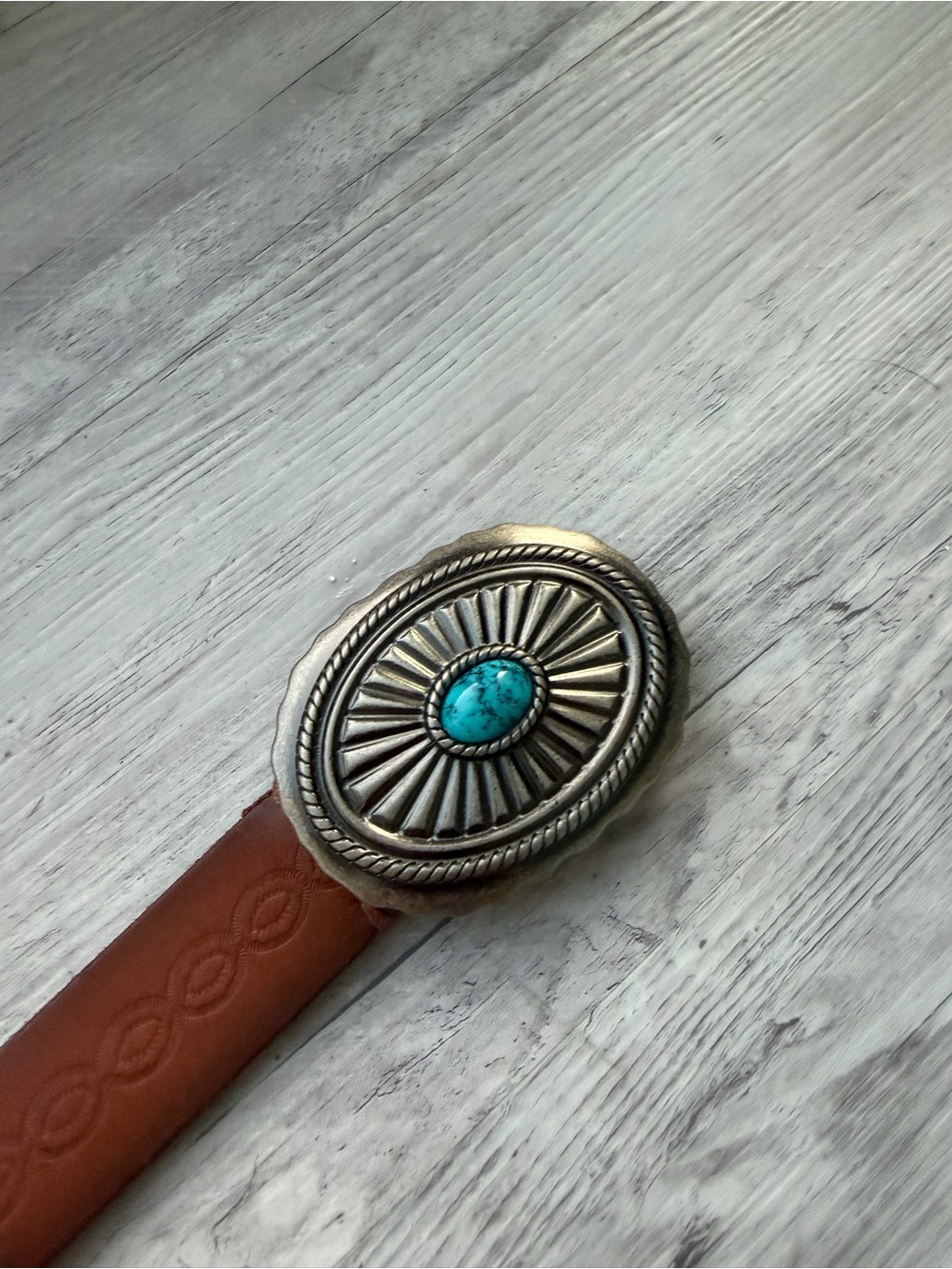 Woman’s size S Western Concho Belt with Turquoise Accent - Brown